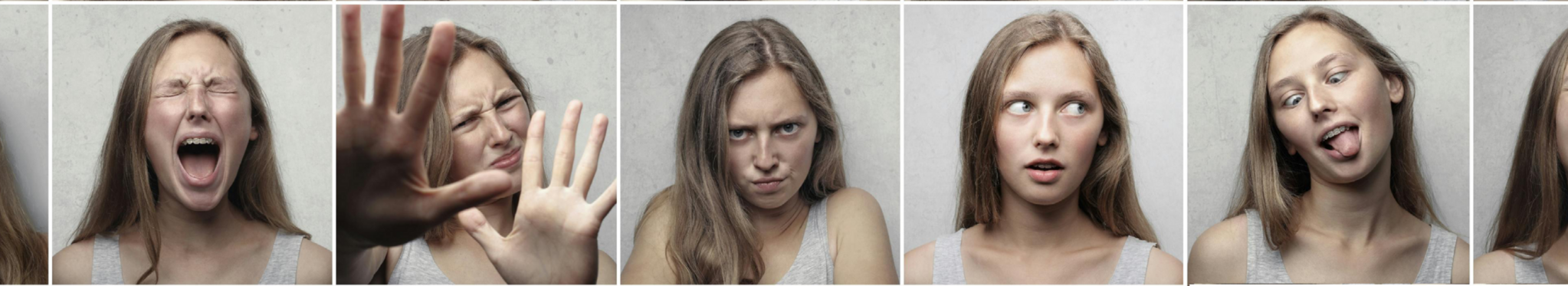 Young woman with lots of grimaces